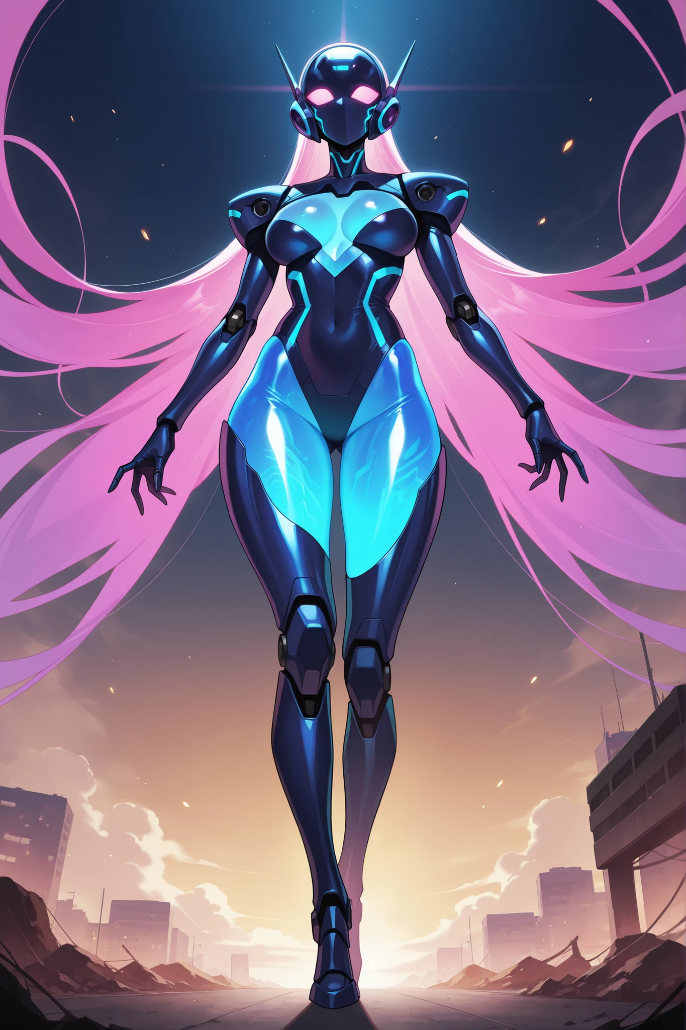 1girl, android girl, iron man futuristic metallic armor, slim body, purple detailed eyes, pink and white hair, extremely detailed face, perfect facial symmetry, perfect body, on unknown planet, in the background futuristic spaceship, back view, ass, looking at the viewer, concept art, digital painting, cinematic lighting, dramatic shadows, vibrant colors, intricate details, hyperrealistic, (best quality,4k,8k,highres,masterpiece:1.2),ultra-detailed,(realistic,photorealistic,photo-realistic:1.37)