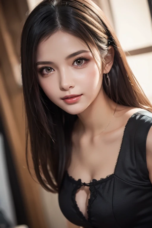 masutepiece, Best Quality, Illustration, Ultra-detailed, finely detail, hight resolution, 8K Wallpaper, Perfect dynamic composition, Beautiful detailed eyes, Off-shoulder t shirt and denim mini shorts,Bob Hair, mid-chest, Natural Color Lip, Random and sexy poses,Smile,20 years girl Colossal tits、nightclub、sheer body stockings、