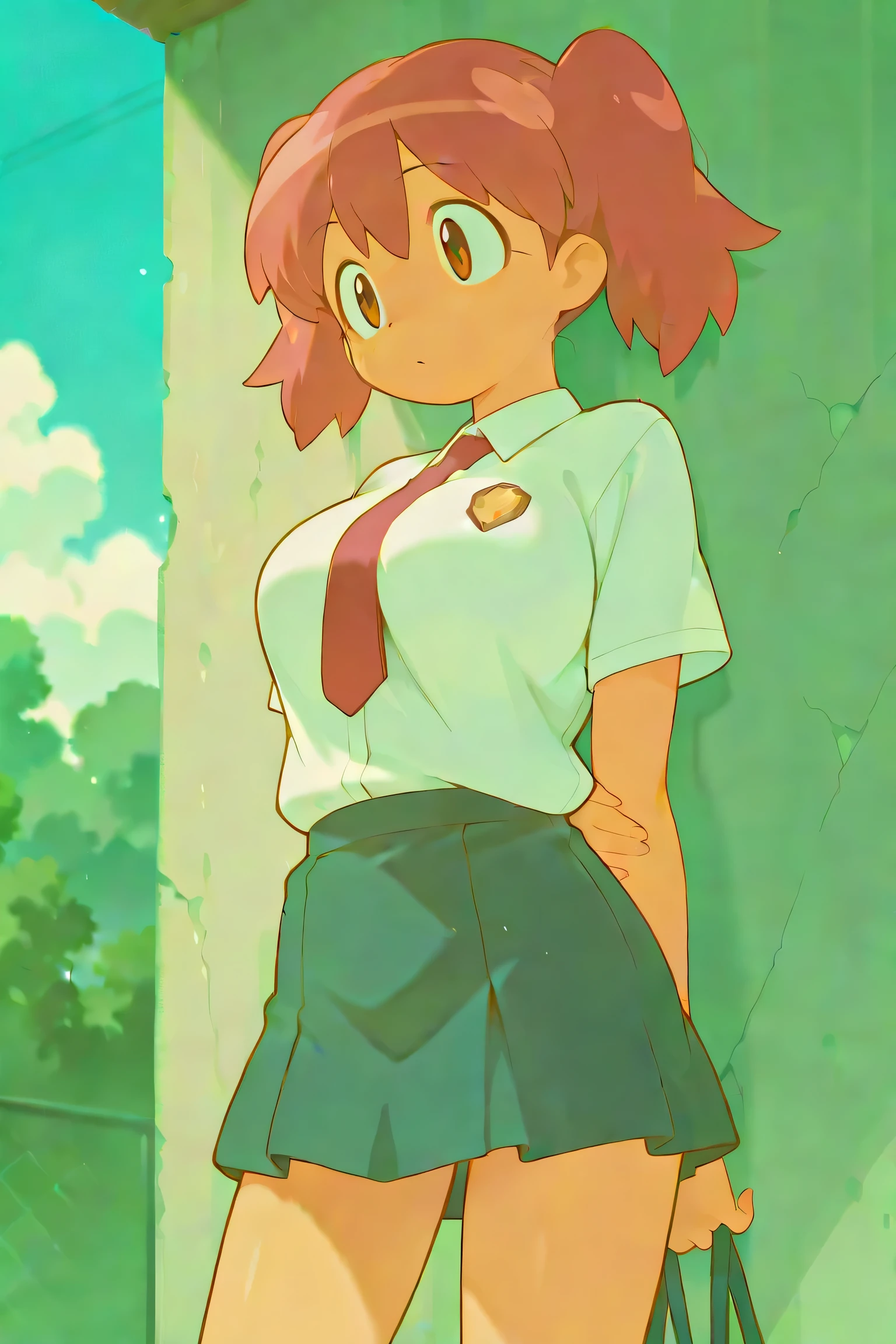 score_9, score_8_up, score_7_up, score_6_up, score_5_up, score_4_up, masterpiece, best quality, BREAK,
1girl, outdoors, hinatanatsumi, twintails, pink hair female, large breasts, school uniform, skirt