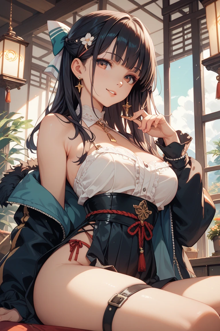 top-quality、Top image quality、masterpiece、Angle seen from the side、Beautiful Gothic woman((20yr old、Best Bust、big bast、Bust 90,Beautiful long hair、A slender、a closeup、Esbian、Beautiful underwear、hiquality、Beautiful Art、、masutepiece、visualart、depth of fields、、、🎵、Happy smile、、、Beautiful legs that are gentle on the skin、、Number of fingers to achieve precise finger movements、nffsw、nffsw、Kime Pose!Brown hair、、her clothes are black underwear、Fine embroidery、Beautiful pattern、Racing、Feet in black stockings、How about?seductiv、Spread the legitimate starry sky out to the window、beautiful night scene、Sexy mood、Sexy Night.nffsw、Skin-tight sexy leggings and black stockings、、nsforgeous body stockings:1.3), (intricate lace:1.4), (Watch thoroughly:1.5),to look three-dimensional、Skin texture、erotic、art noveau、alphonse mucha art、、Ogata Kōrin、Japanese folding screen、gold leaf decoration