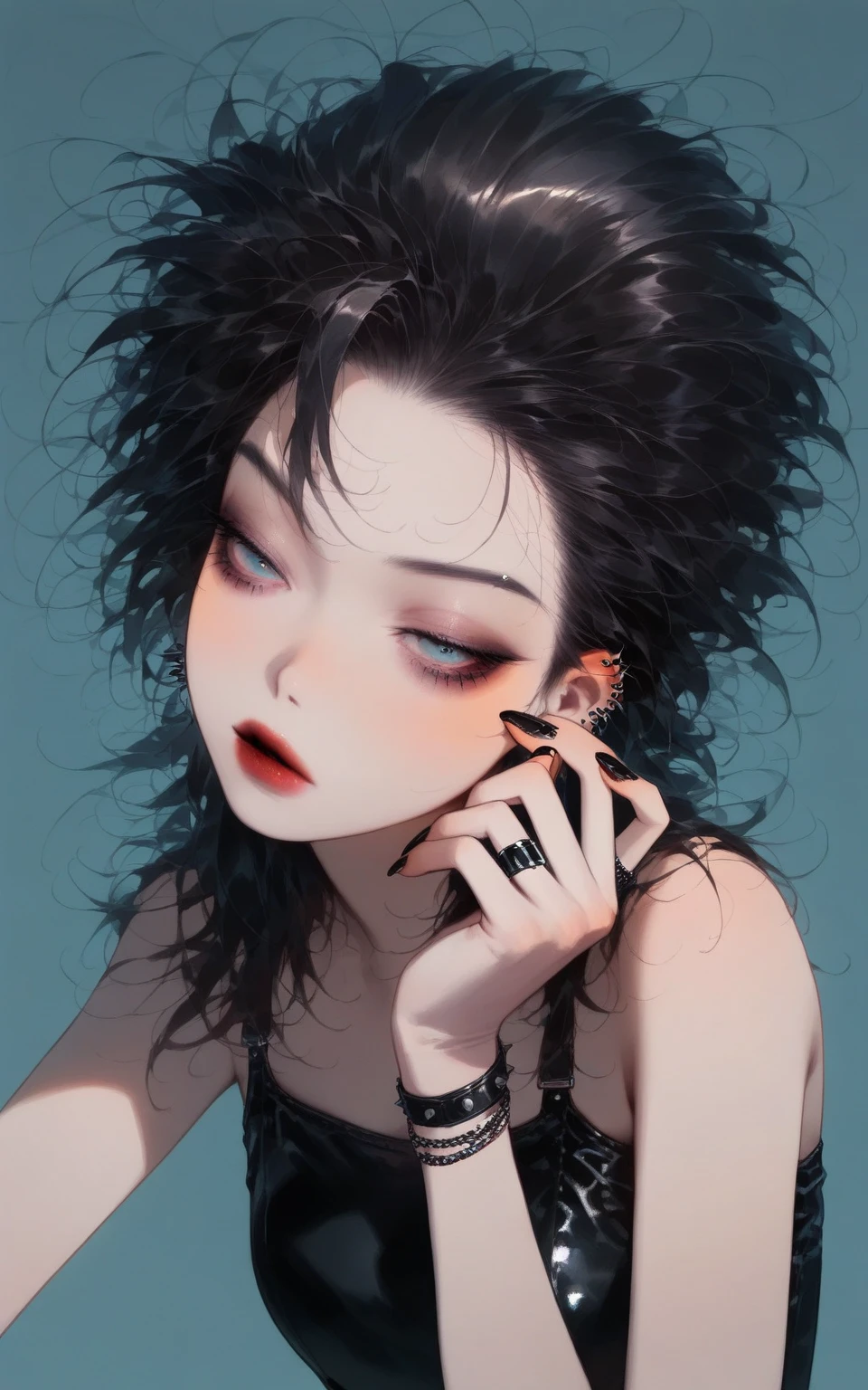 The picture is gloomy, terroral, Contre-Jour, Chest photo, Medusa, Beautiful woman's face, looks into camera, Her hair is a snake，It has many black and ferocious fangs,hf_XY，Snake_Oversized_Animal,hf