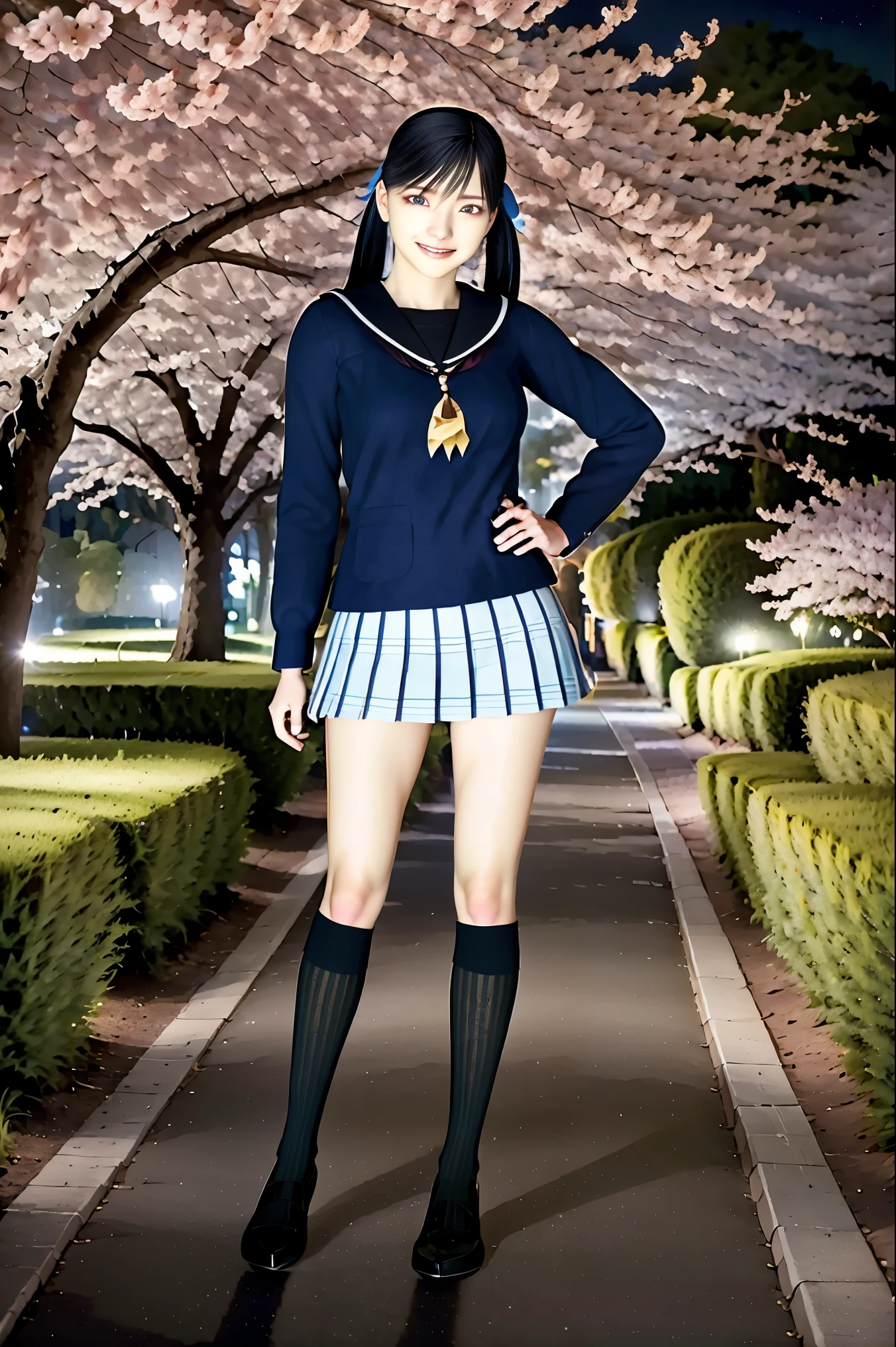 (8k, Best Quality , masterpiece:1.2), ( realistic, photo- realistic:1.37), very detailed, Best Quality , Super fine, professional lighting , photon mapping , radiosity, teeth、、represents a spectacular natural lscape with physics-based rendering, cinematic lighting to st upright , Late night road, The depth of the letter frame , sitting on a chair and concentrating sharply ,SUNSHINE, good configuration,(Bokeh:1.2) one girl on her back, alone,(full body), ( 彼女teeth口を閉じた ), Beautiful Cute Eyes , pause, A slim waist from the video department, Japanese High School Girls , BLACK HAIR, holta bra, long hair ,sailor、black high socks、女子高校生のsailor服、happy smile、彼女teeth幸せ、
