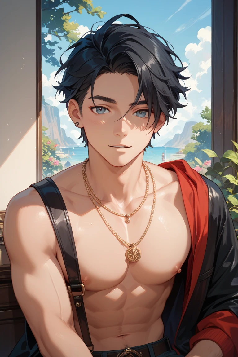 Highres, Masterpiece, Best quality at best,Best Quality,hight quality, hight detailed, 1boy, Young boy, 12-Year-Old-Boy, Egypt Golden Pyramid Shirtless, Necklace, Best Quality Masterpiece Very Detailed Wallpaper, Sexy Pink Nipples, Slim body, (Very thin body), loinclouth