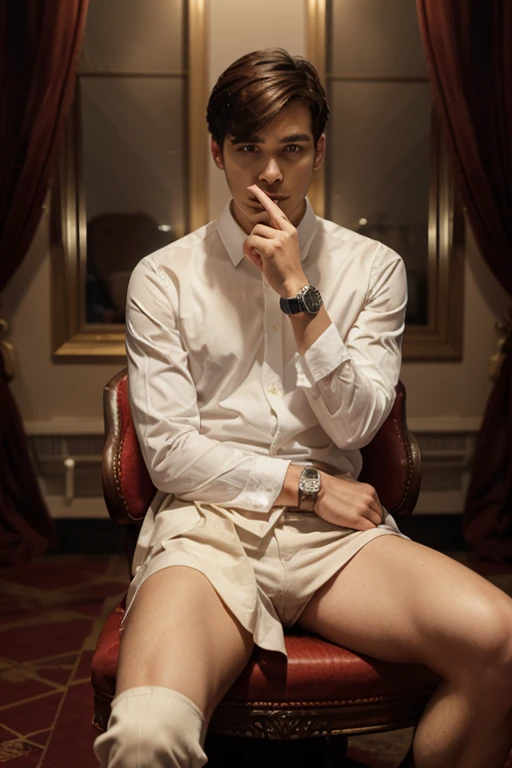 The captivating images show handsome Korean men, 32 years old、 He is barefoot and in his loungewear、Sitting on a chair in the living room, Attention to detail, This realistic portrait embodies the National Geographic style., Capture every nuance of skin texture with 8K resolution. His features stand out with pure clarity, From deep-set eyes to a chiseled jawline, Make this image a true masterpiece. life,  Highest quality, 8K Ultra HD+, Leica digital SLR camera、Jeon Jungkook