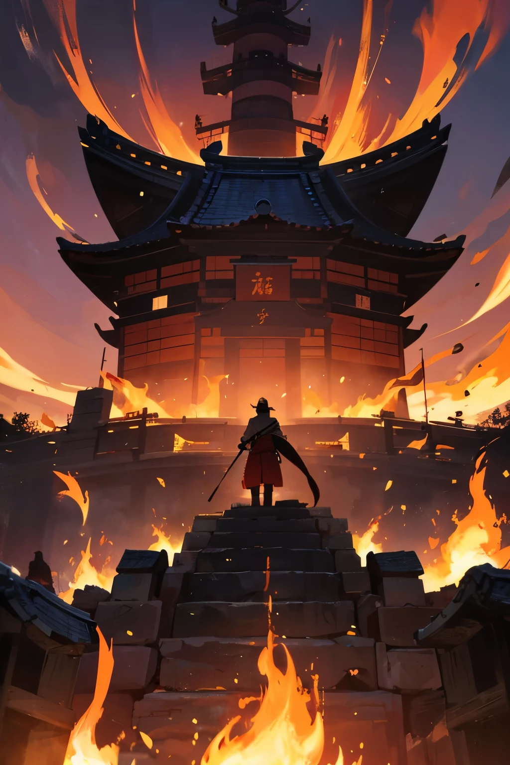 (A fortress surrounded by high walls,Doomsday City Fortress),废墟,Dark black tones,Thick smoke,majestic architecture,Barren feeling,dangers,metalictexture,Feeling of heaviness
