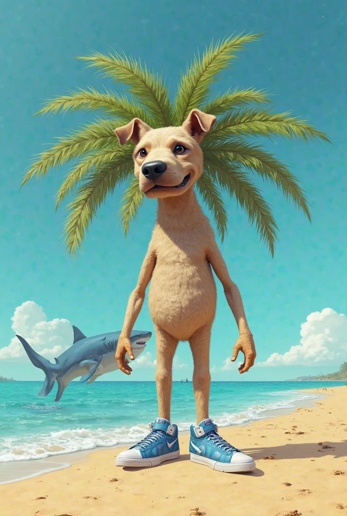 -- male furry lynx with red spiked penis, full body, standing on a deserted beach