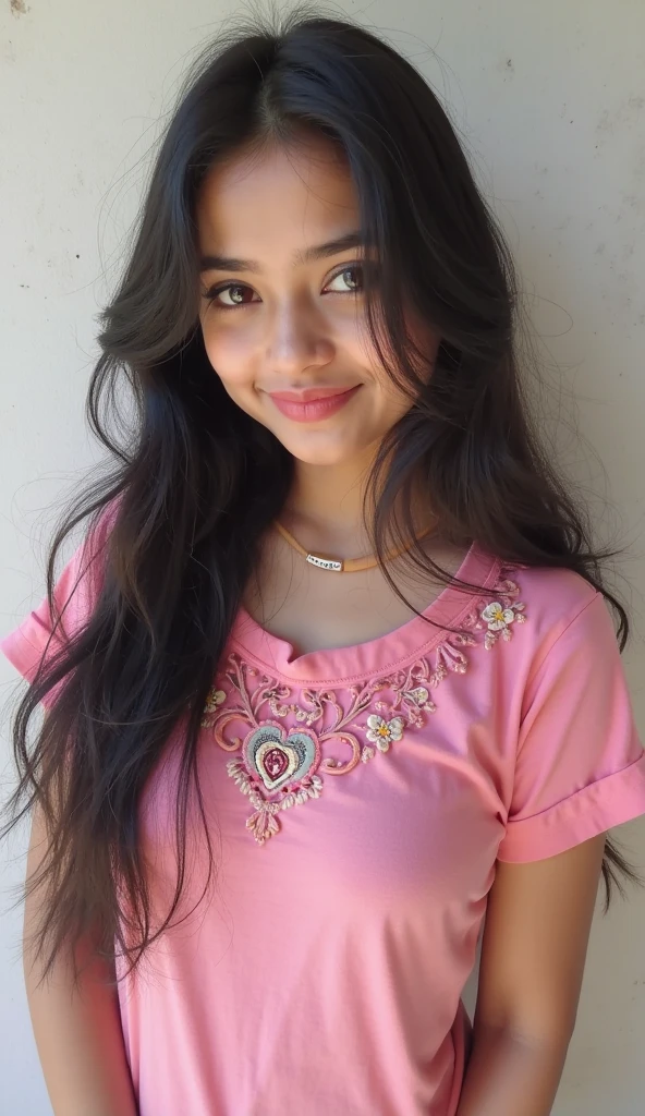 there is a woman with long black hair posing for a picture, young and cute girl, with cute - fine - face, attractive girl, 18 years old, 2 2 years old, 21 years old, girl cute-fine-face, very beautiful girl, cute beautiful, cute seductive smile, girl next door innocent look, with accurate face, indian