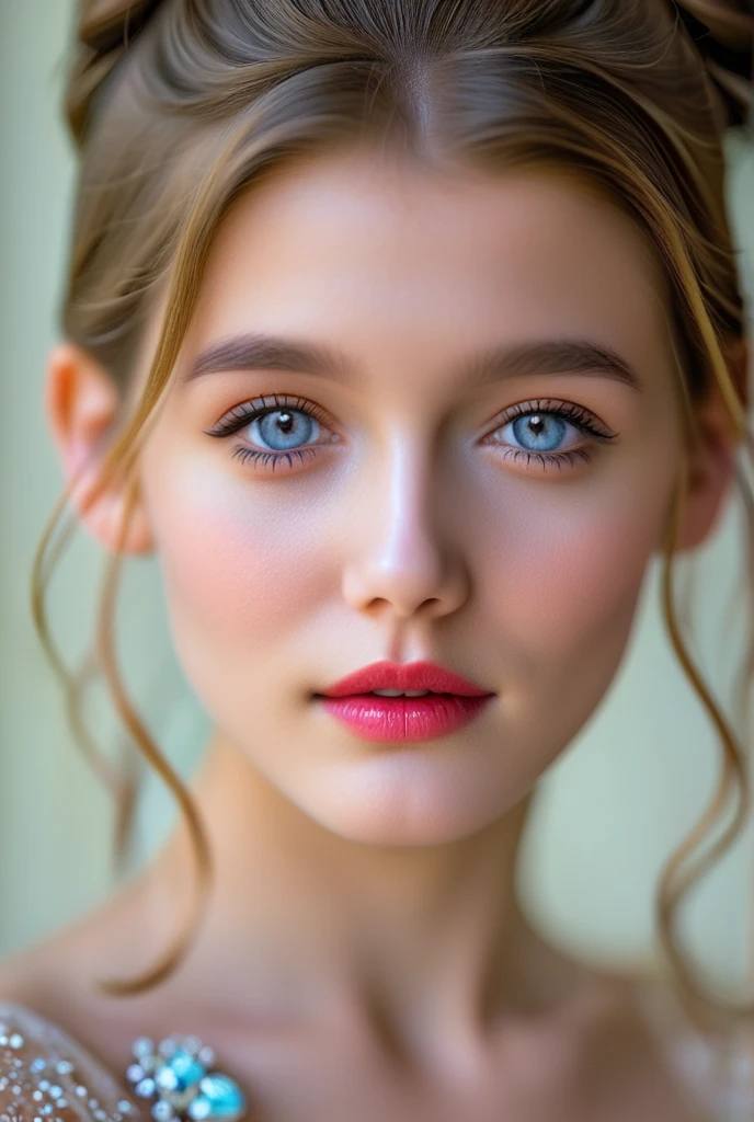 Gorgeus Girl, Beautiful, Baby Face, 17 Years Old, (nude) White Skin, Beside, Sexy Pose, nude, Blue Eye, Muscles, red lipstick, lips glossy, wet glossy, Bokeh, chubby Girl, Modern Place Background, Masterpiece, Fullbody Shot