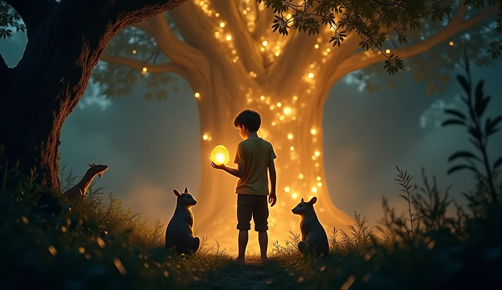 LITTLE BROTHERS IN FAIRYLAND WITH THEIR GOLDEN RETRIEVERS AND FAIRIES OF LIGHT, noche, Naturaleza, Luz de la luna, USANDO CORONAS DE PRINCESA, 8k, Pintura mate detallada, color profundo, fantastical, Detalles intrincados, splashscreen, colores complementarios, fantasy concept art, 8k resolution trending on Artstation Unreal Engine 5"