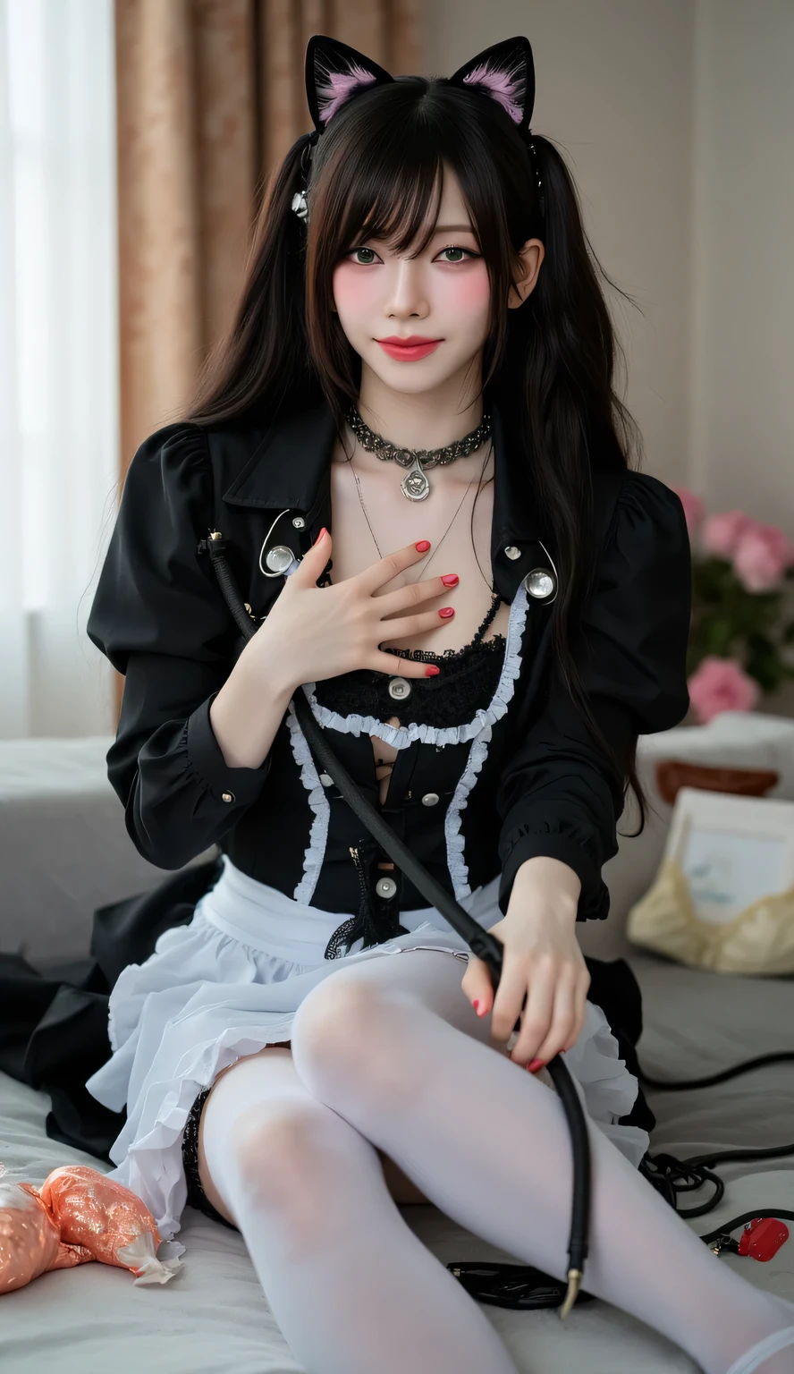 Highest quality、8k、32K、masterpiece、Ultra-clear、Highest quality、8k full vision, Portrait Photography, modern, Super detailedな, Super detailed, movie撮影, movie, movie照明:1.2)、(Blue Right), One Girl、Long Hair Girl、Beautiful Japanese Woman、Black-haired、Heavy bangs、(Super big breasts:1.5), (jirai type fashion、Jirai Type Makeup, Jirai girl), From feet to head、
solo, One girl,(film noir:1.5, Movie film:1.8)