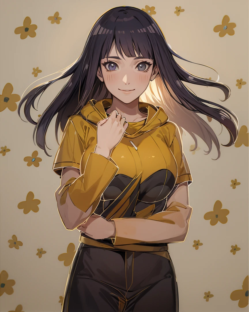 <lora:Mogami:1> MogamiDef, black hair, long hair, blush, bangs, blue eyes, sidelocks, blunt bangs, arms behind head, arms up, animal ears, tiger ears, hood, hoodie, animal hood, animal costume, tiger hood, tiger costume, pajamas, tiger tail, tiger print, looking at viewer, simple background, solo, upper body, 1girl, white background, from below, big breast, happy, <lora:Concept_Pajamas:1>
