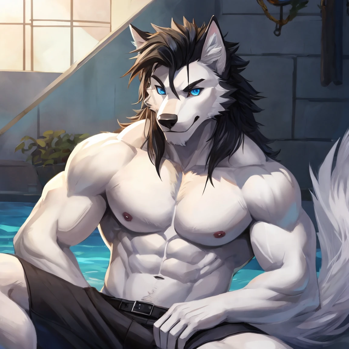 ((trending on E621, trending on Furaffinity digital media, trending on Artstation, trending on twitter , digital painting, digital media, digital paint, digital illustration, (masterpiece))) BREAK ((((by_rabbity,by_booboo)))) , BREAK ((((solo:1.3,Full body)))) ((((((anthro, anthrofield, (grey hyena)))))) | break | handsomeface,((((((elderlyface)))))), age_up_face , (((wildface)))))))), ((((((((charming)))))))) BREAK (((((hypermuscle:1.8| hyperpecs:1.4)))))))), (((detailed eyes,red_eyes:1.8))) | (((gray fur | finger claw | )))) | (((((((( gray hair | black eyebrow | short hair | black goatee hair | spiky_black_Ear_piercing))))))))) | BREAK (((((thick eyebrows))))) | BREAK (best quality | 8k | hi-res)) BREAK (((perfect face))) | BREAK 2:3, ((random view)), (((swimming thongs))))