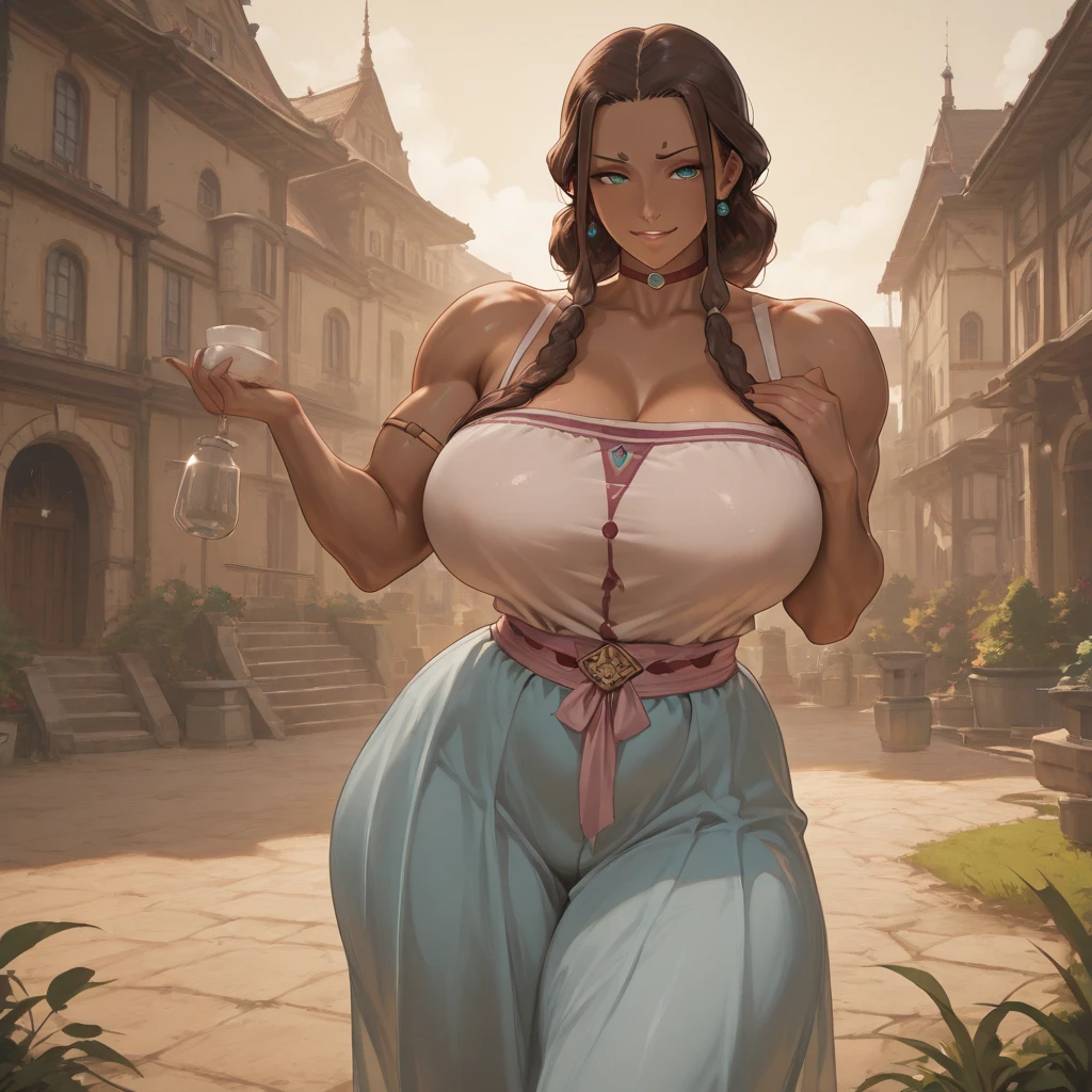 , dodu, huge tits, queue de cheval rouge, heureux, bouche ouverte, jupe, huge ass, hanches larges,taille fine