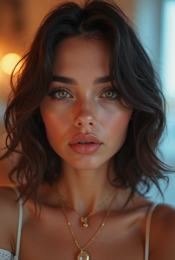 gritty candid raw full-body photo of a young 20 year old beautiful, big lips, green eyes, full body, high cheekbones, playful, Black and Mexican mixed race, busty, short hair, realistic skin texture, very tall busty, athletic, flawed skin, shot with Sony Alpha A6500 1.4f, bokeh, highly detailed, masterpiece,   ,Athletic and toned, facing forward, standing straight, hyper realistic
