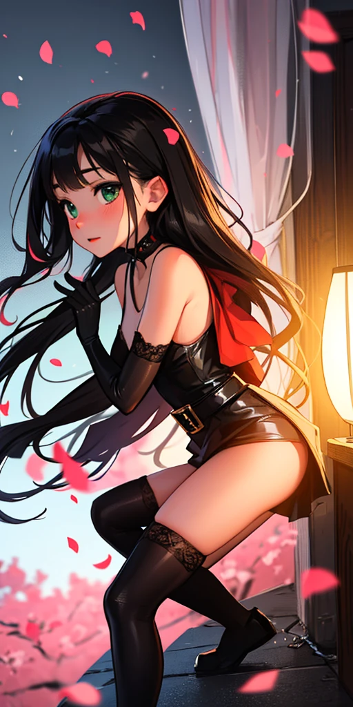 a girl,Sexy figure,Hot body,Throw a handful of rose petals from your hand,Pointing at the camera,(Petals fly towards the camera),Vintage lace,Sexy clothing,Lace mesh sheer bra,Lace mesh sheer panties,deep v big breasts,nedium breasts,Leaky belly button,Mesh cape,Suspender black stockings,Flowing twisted braids,(looking to the camera),Seductive eyes,The picture is extremely tempting,Dashing,big breasts exposed cleavage,The kinky is exposed,Taste,Raised sexy,carismatic,Dynamic,Large viewing angle,tmasterpiece,(8K)(High quality details)(super high image quality)(best qualtiy)The picture is complete