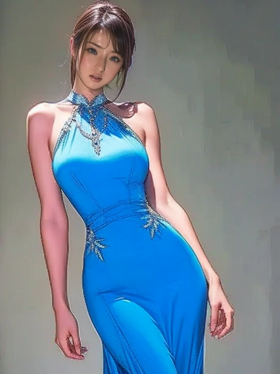 HDR 8K, full body, a woman, peerless face, a pair of smart big eyes, perfect nose, cherry small mouth, plump chest, A4 paper small waist, S-shaped body, fat buttocks, slender arms, ((wearing super tight cheongsam)), slender calves, standing on the grass --auto