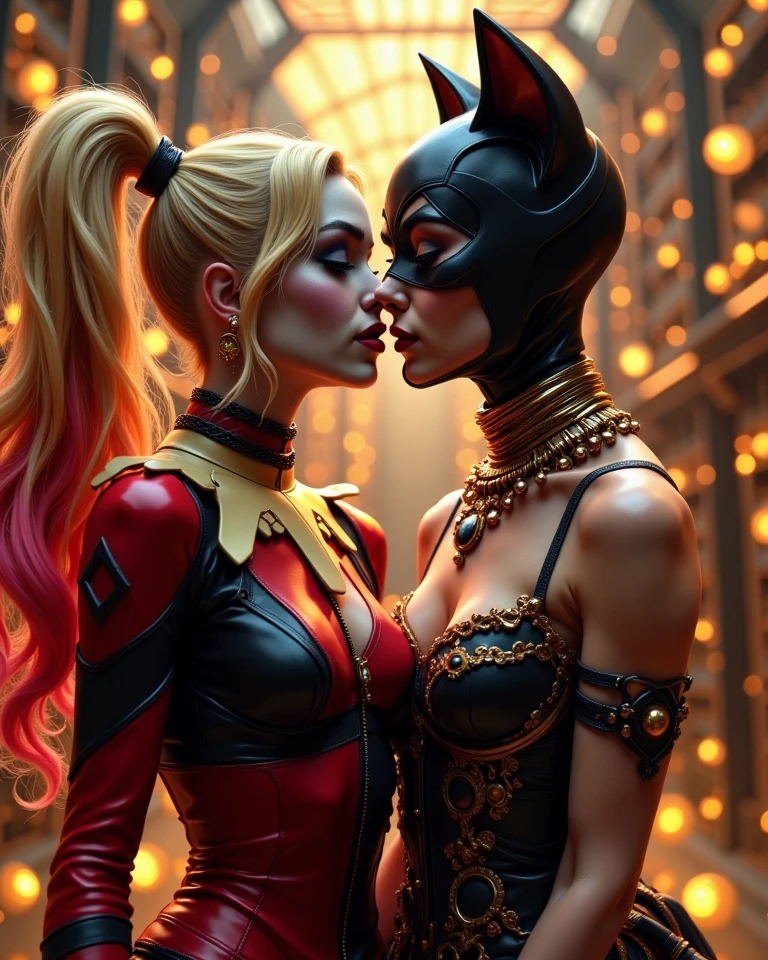 catwoman et Bat-Girl qui fait un braquage dans un casino avec des sac de billet et une arme à faux