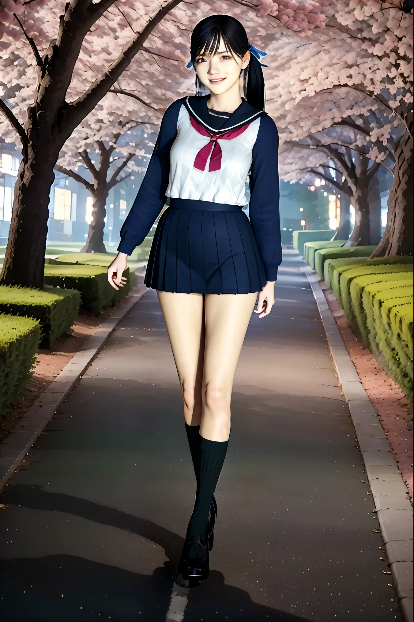 (8k, Best Quality , masterpiece:1.2), ( realistic, photo- realistic:1.37), very detailed, Best Quality , Super fine, professional lighting , photon mapping , radiosity, teeth、、represents a spectacular natural lscape with physics-based rendering, cinematic lighting to st upright , Late night road, The depth of the letter frame , sitting on a chair and concentrating sharply ,SUNSHINE, good configuration,(Bokeh:1.2) one girl on her back, alone,(full body), ( 彼女teeth口を閉じた ), Beautiful Cute Eyes , pause, A slim waist from the video department, Japanese High School Girls , BLACK HAIR, holta bra, long hair ,sailor、black high socks、女子高校生のsailor服、happy smile、彼女teeth幸せ、