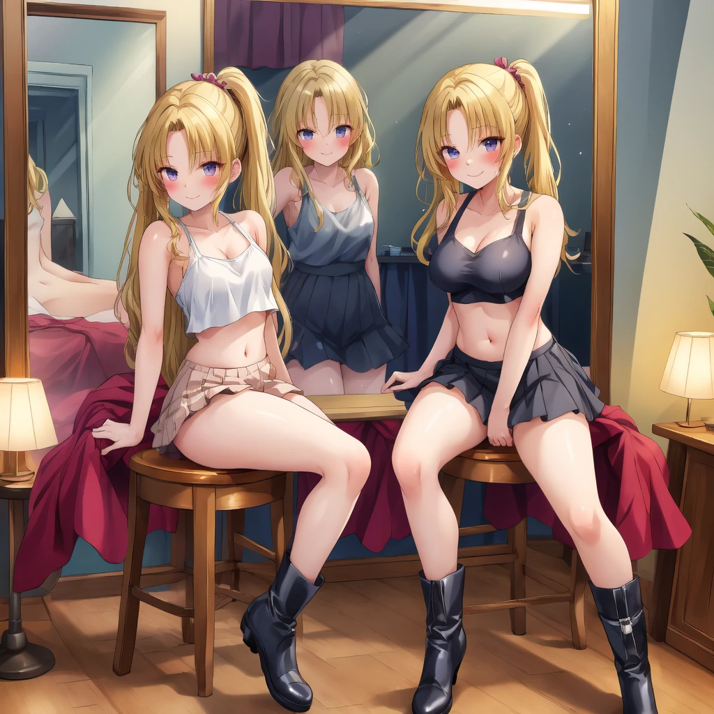 three sexy women on a date with 4 years old boy with blonde hair, flirtatious smiles, all women look at boy