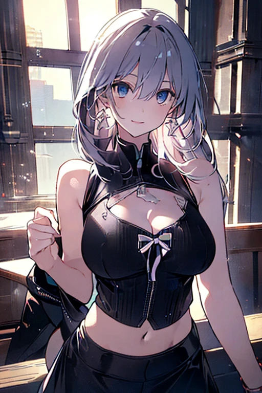 (masterpiece, best quality:1.2), solo, 1girl, vestiadef, smile, looking at viewer, braid, cone hair bun,silver hair, erotic,bikini, earings ,large breast,thick,beautifful eyes, night sky, beach, darkness, forefinger in mouth, ssst,front view, pov,stuning girlfriend, (more skin), blush, white pink skin, sitting on the bench