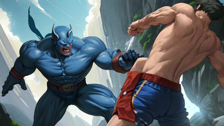 A young boy with devil-like wings is wearing a hero suit,Mouth wide open with expression of pain,Sweating and drooling profusely,Semen dripping from his huge erect penis,A strong, well-trained body like a bodybuilder,A large amount of ,Orgy,self-sucking,Masturbation,Hero Suit,Crying face,Devil Body,Biggest muscles、Across the muscle,Face facing up