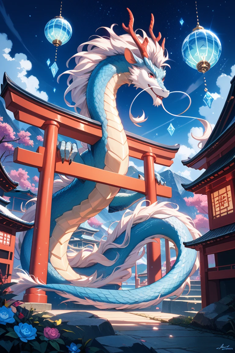 A magical world, (((transparent building)))，(Floating in the sky：1.5)，(White clouds on the ground:1.5)，(((Crystal tiles)))，(((crystal column)))，（（（Crystal wall）））(((The pillars are carved with Chinese dragons)))，Nice colorful light decoration, (icey)，(Frozen Palace:1.5)，best qualtiy，tmasterpiece, 8k 辛烷值渲染, Photorealistic, Cinematic lighting, detailed building, The art of detail carving，Chinese Ancient Architecture，