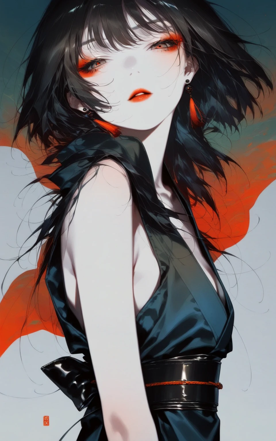 (masterpiece, best quality:1.3), (flat color:1.3),(colorful:1.3),looking at viewer,1woman,shorthair,solo,in the forest,floating colorful wind,(2D:1.3)
