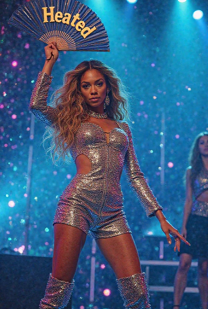 Beyonce, wear plaid jumpsuit, sparkling stage