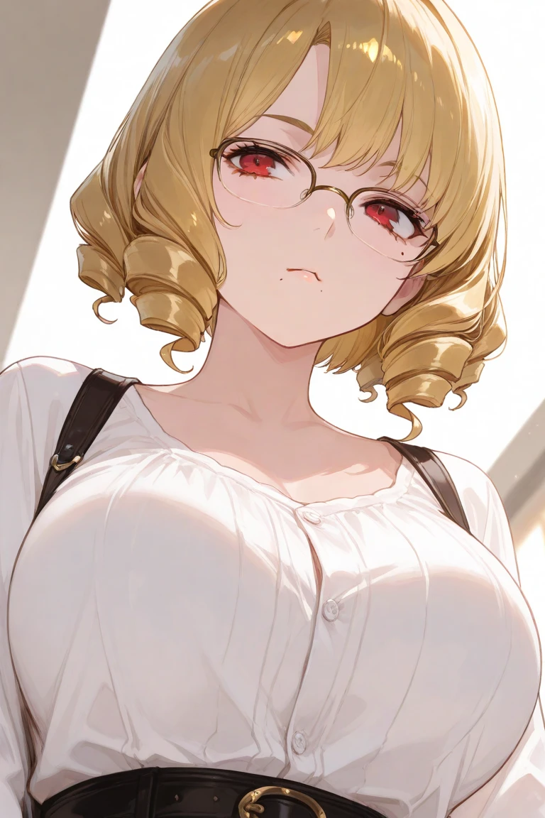 chubby girl, Blonde with green eyes, medium length hair, round facial features, glasses with black square frames Ball gown, royal crown