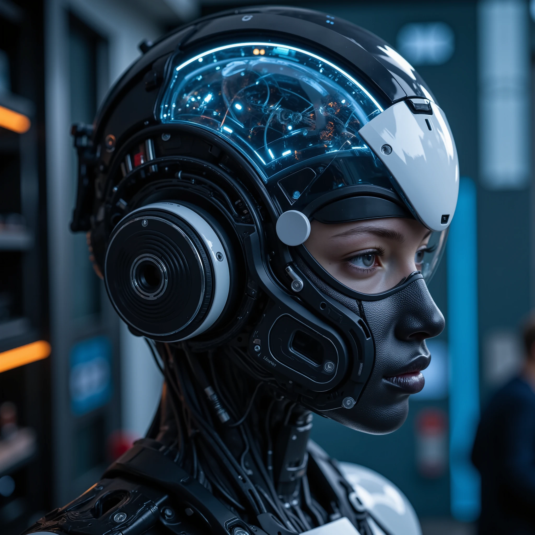 Masterpiece photo, photorealistic outside view of a brain-link interface helmet with a modern design, generating an hyper orgasm. ((((highly detailed)))), UHD, 16K