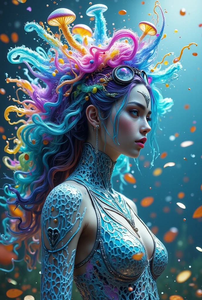 modelshoot style, (extremely detailed CG unity 8k wallpaper), Chaotic storm of intricate liquid smoke in the head, stylized beauty full - length abstract portrait, wet-skin, by petros afshar, ross tran, tom whalen, peter mohrbacher, artgerm, shattered glass, ((bubbly underwater scenery)) radiant light octane render highly detailed ((evil aesthetic))