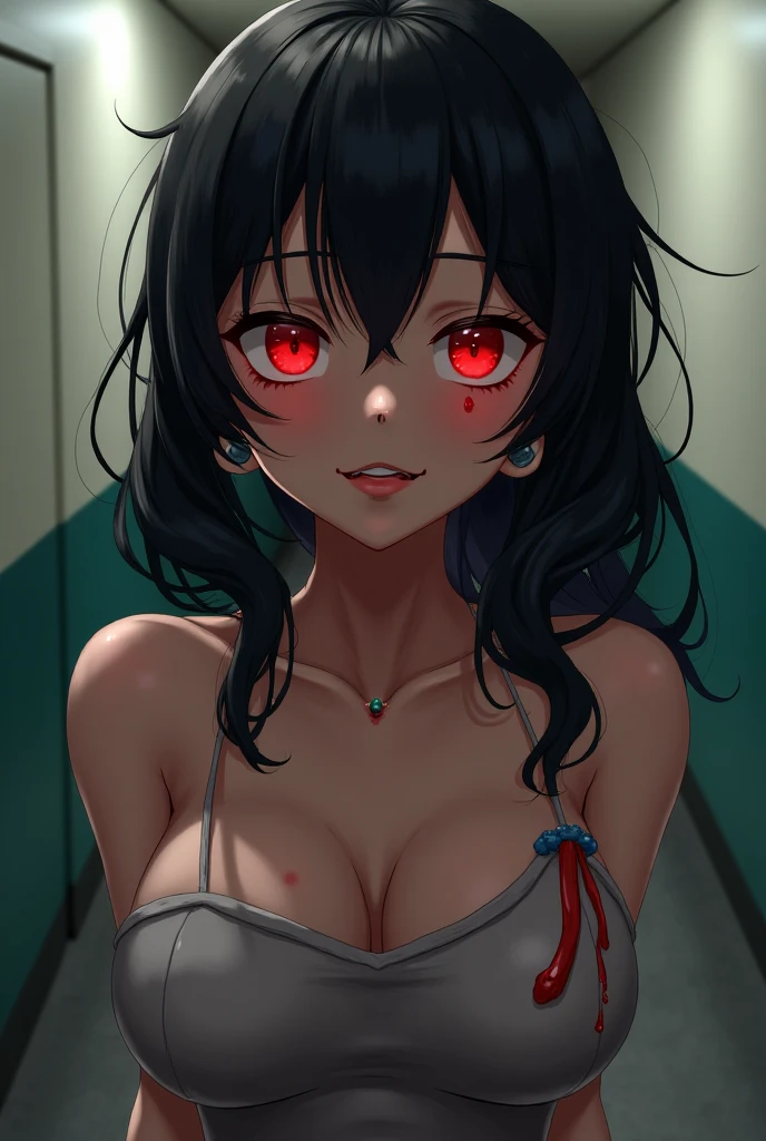 (mieruko:1.3), 1girl, scared, tears, sweat drips, yellow detailed eyes, long black hair, big eyes, (open mouth:0.1), detailed pupils, hdr shadows, bra, (((pain))), ((blood)), ((tortured))