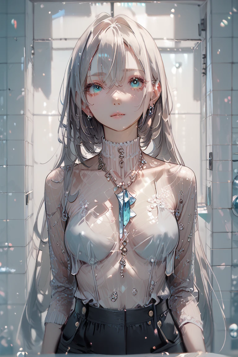 high quality、最high quality、Ultra-high resolution、Slender beauty、White color swimsuit、Embarrassed look、Droopy eyes、crack