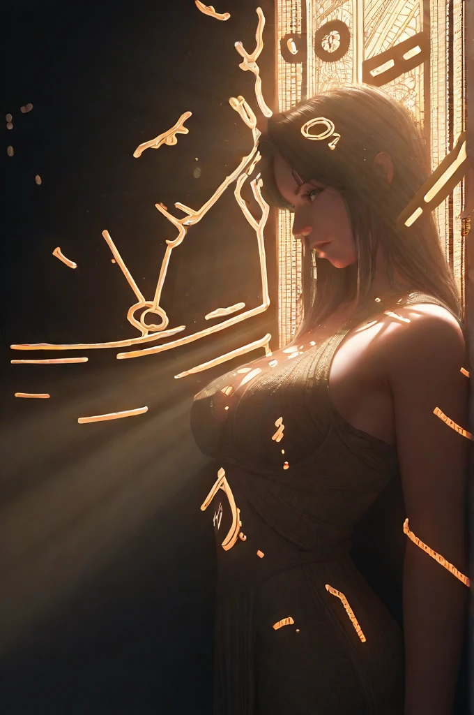 masterpiece, best quality,1girl, bare shoulder, looking at viewer, big breasts, backlighting, upper body, from behind <lora:br_max-000014:0.8>