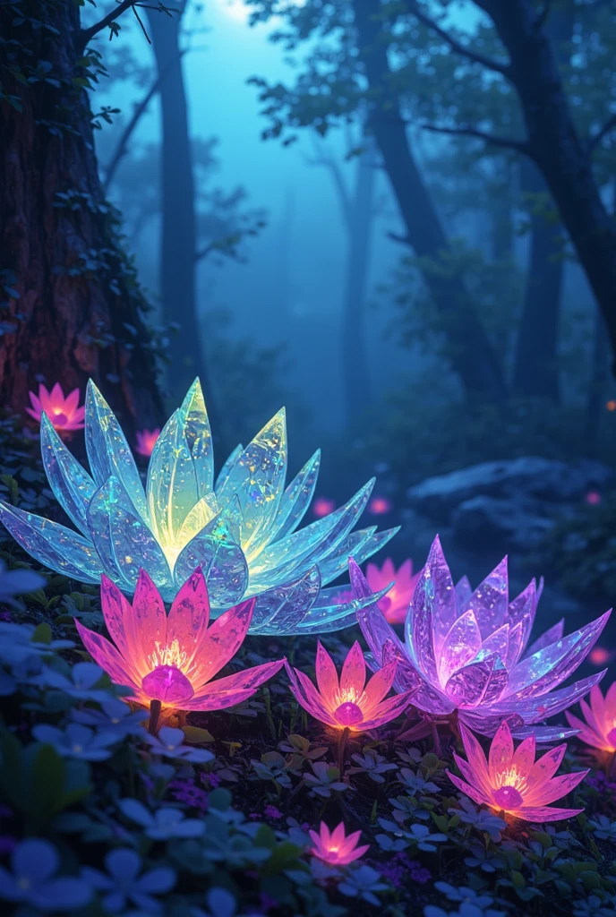  masterpiece, highest quality, high resolution, 8k,(realistic, photo realistic: 1.4),Crystal Succulents,Glowing Succulents,Neon glow,Seven Colors,full body,glass texture＆Light trail,translucent body,See-through Succulents,Skeleton Succulents, bokeh effects ,night,Forest,soft texture,Precise and detailed,4K,Serene Expression,Spring Tones,color variations,neon light,digital art,Oil Enamel,real,Superb Detailed Description,Delicate Details,professional,Vivid Color,bokeh