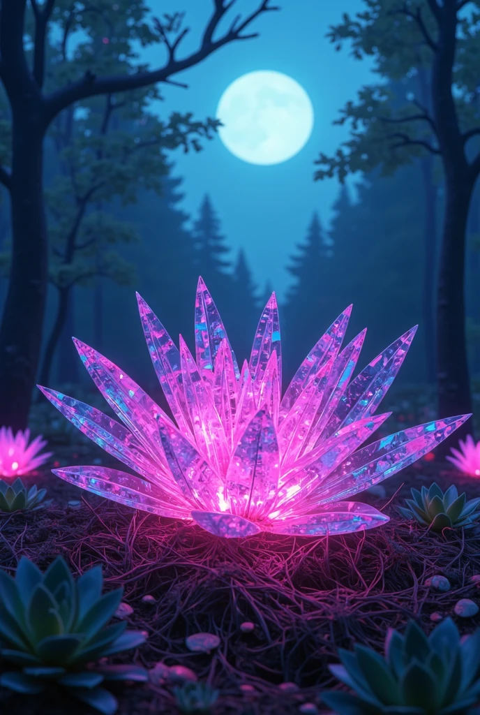  masterpiece, highest quality, high resolution, 8k,(realistic, photo realistic: 1.4),Crystal Succulents,Glowing Succulents,Neon glow,Seven Colors,full body,glass texture＆Light trail,translucent body,See-through Succulents,Skeleton Succulents, bokeh effects ,night,Forest,soft texture,Precise and detailed,4K,Serene Expression,Spring Tones,color variations,neon light,digital art,Oil Enamel,real,Superb Detailed Description,Delicate Details,professional,Vivid Color,bokeh