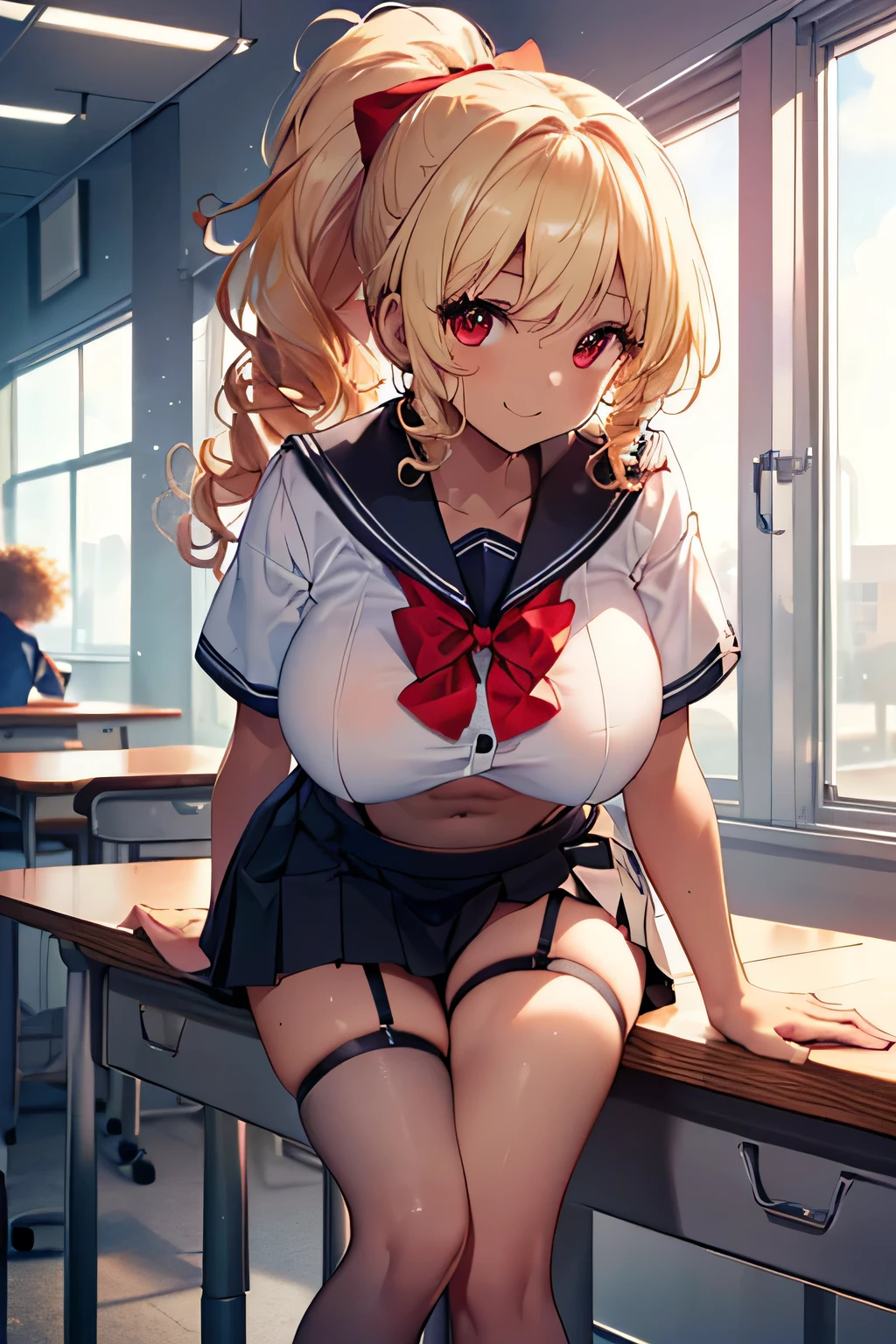 (Big Tits,valley,Big Breasts,Plump,Rocket Breasts),(Thin twin tails,Flaxen Hair),(Big Ass,Big Butt,Plump),(Pussy line,Thong,Bite),(Black Skirt,mini skirt,Pleated skirt,Plain white shirt,shirt),(smile,Troubled face,Taunt,Saucy,lure),uniform,JK,high school girl,classroom,Nipplesを見せる,Expose,乳房をExpose,Raw ,transformation,Nipples,勃起Nipples,ビンビンNipples,Knee-high socks,Leg spread,Erotic,Bitch,Half naked,Dirty pervert,Unbutton your shirt