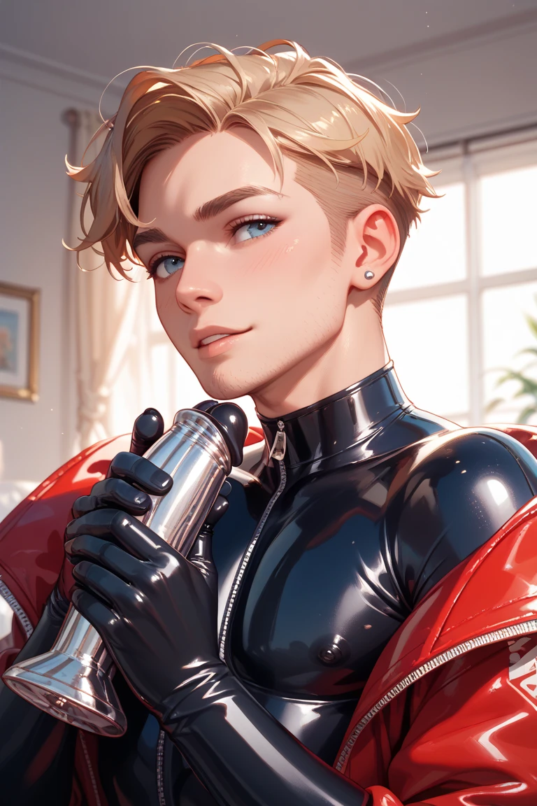 Emma Watson in a bondage suit and satin gloves、Hard gloved handjob to the dick、With scornful eyes、Urethral blame