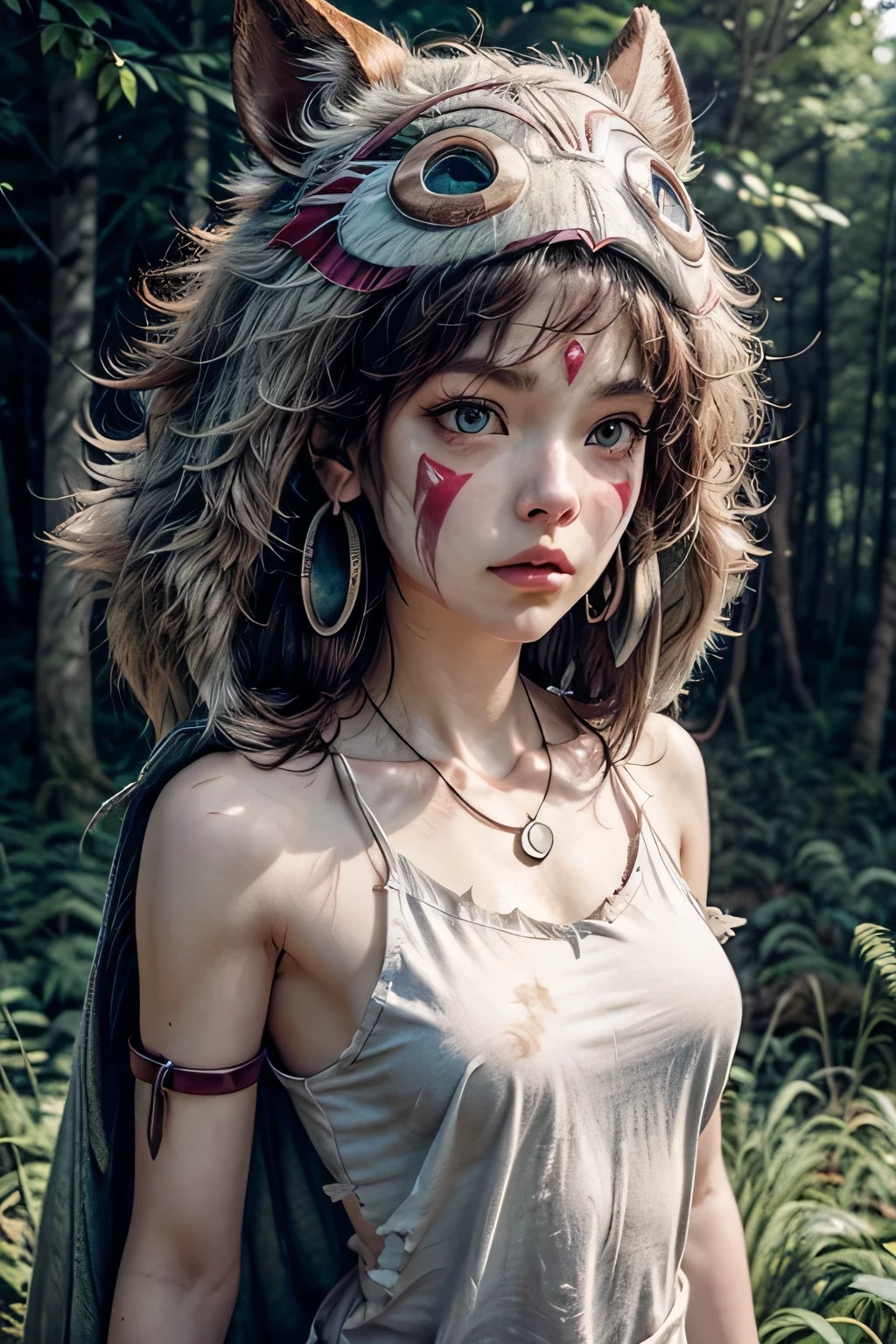 AlaFed woman with knife and sword in the forest, studio ghibly style Monster, princess Monster inspired, princess Monster, Monster, Studio Ghibli. ArtJam, Surreal fantasy art, Vojtek Fuss, Portraiture!!! Monster-hime style, Lostrun 8k, princess Monster color scheme
