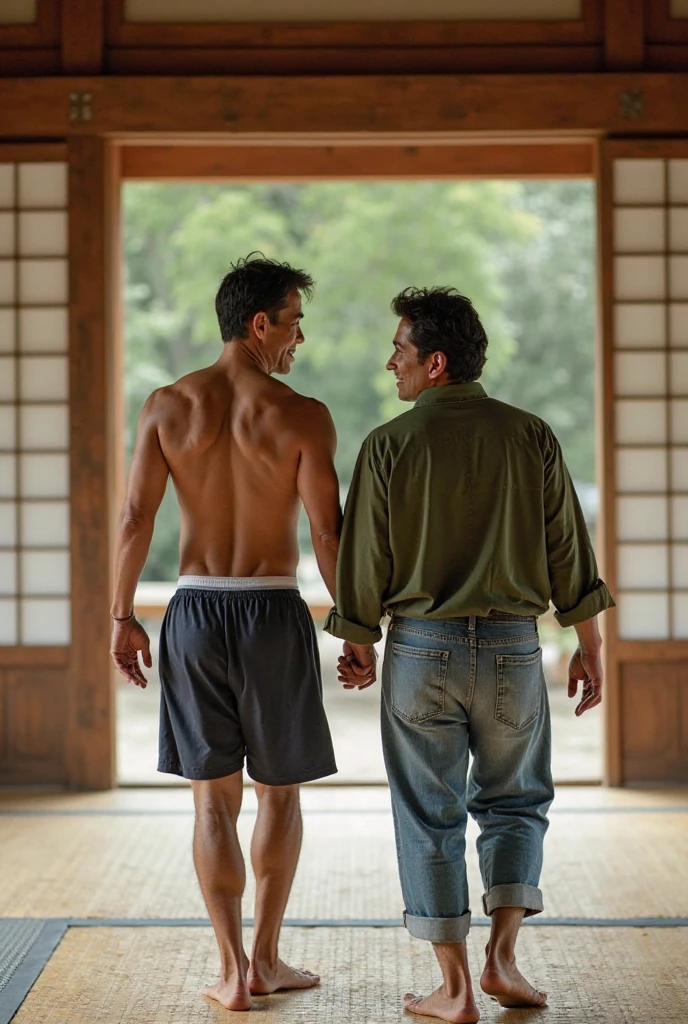 50yearsold，Hidetoshi Nakata，（Kogoro Mouri 1.3），Shirtless，Tong，Bulge，office room，black long socks，Thin，musculature，lbeard，fortitude，artwork of a，tmasterpiece，k hd，ssmile，Tong，Two people hugging