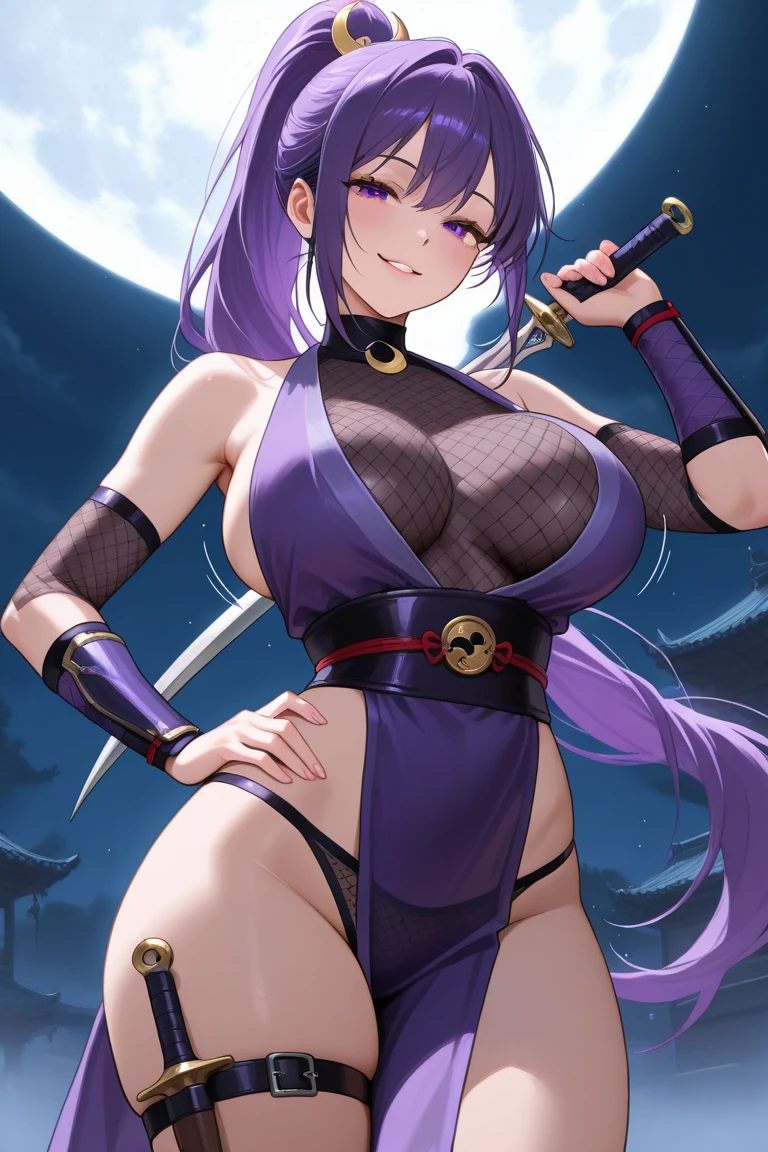 Rarity, Rarity of My Little Pony, big breastes, Lush breasts, elastic breasts, exuberant hair, purple hair, straight hair, samurai, kimono , smirk, serious face, Katana in hand, big iron katana, very long katana, emphasis on the sword, shiny sword, glitter sword, view from bottom, Foreshortening from the ground, fishnet stockings, ruby hairpin, white outfit, clothes with crystals, lots of white and purple, beste-Qualit, Very detailed, diamonds and rhinestones, jewelry everywhere, Brilliant background