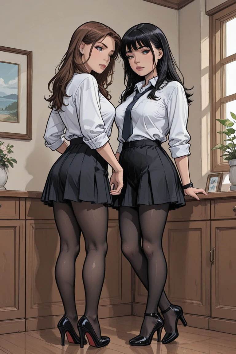 ,Queen,30歳のQueen,female teacher,A strong sadistic vibe,Standing next to the bed,Luxury Hotel Rococo Black Edge Glasses,White dress shirt,Short sleeve,Short black tight skirt,Fishnet tights,Full body photo