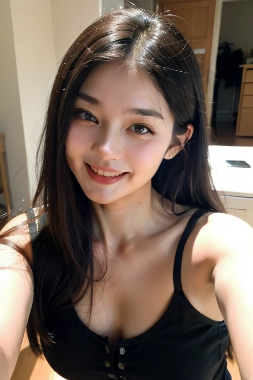 (realistic、masterpiece、Best Quality、8K、highres、high resolution:1.3)、1 glasses girl、Huge breasts、smile, white bikini、pale white skin、looking at viewers、super fine face and eyes、long hair、indoor、 upper body、