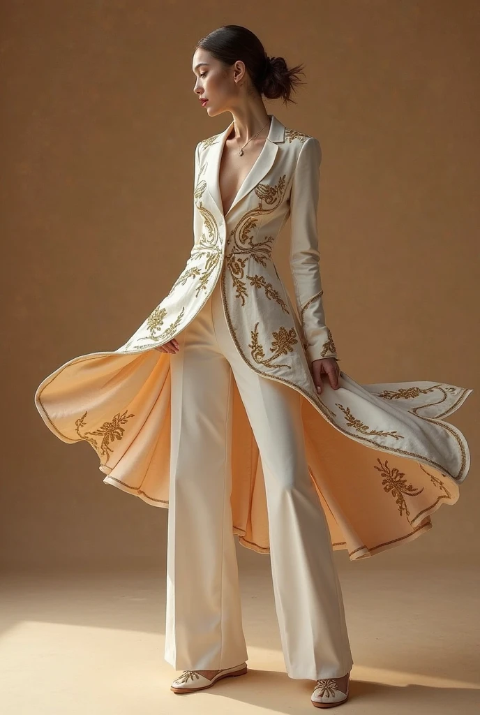((best quality,4k,highres,masterpiece:1.2)),((character concept art)), 1 man, age 25, Chinese Hong Kong, Hong Kong Elite, eldest sister, triad male leader, Known for her impeccable fashion sense and elegant demeanor, she is a true embodiment of the Versace brand. His body language is as captivating as his style, always exuding confidence and high fashion. (((he's wearing an exquisite Versace Barocco-print Shirt in Silk and Barocco-print leggings gold-tone/white/black, a true testament to the brand's luxurious aesthetic.))) Paired with Versace Tribute Sandals, she carries her ensemble with an air of effortless sophistication. Her accessories include a pair of Versace Tribute Sunglasses, enhancing her overall look. ((intricate detail)), super finely detailed hands, ultra finely detailed fingers(((ten fingers))), (standing still with confidently), (full body showcase), (show full body), (no logos on background), (no logo), ((plain background)), ((plain background)), (((empty background))).hot man, hot male , hot man , very small spikey boyish haircut, hot man