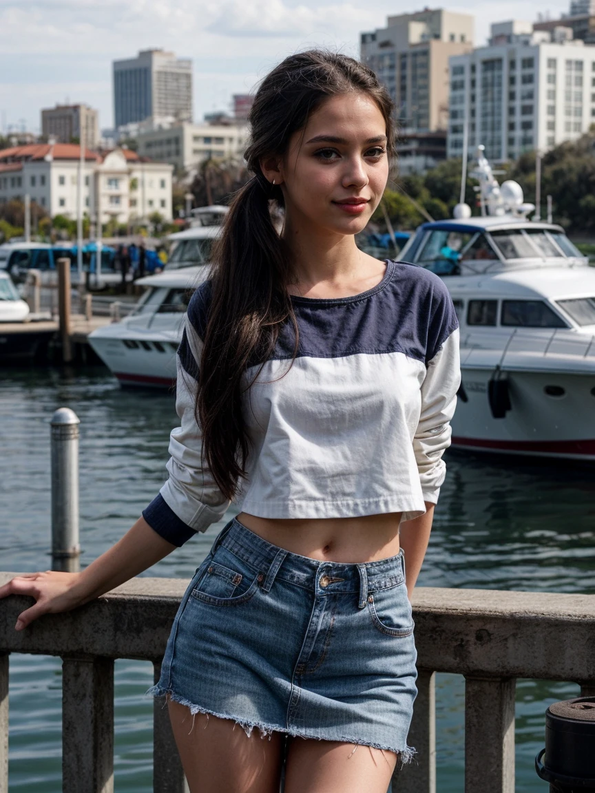 ((best quality)), ((masterpiece)), (detailed), a 21 year old beautiful Indian girls with long hair smiling face beautiful eyes wearing a long kurti dress and jeans pant standing in the deck of a ship holding railing in hand in the mid ocean full pic