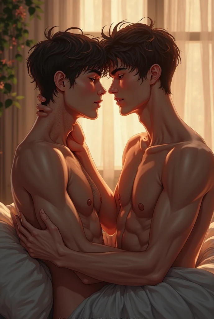 realistic, Men with short hair , Squatting in the living room head reaching the ceiling duos focus  size difference fullbody masturbating huge penis cumshot 