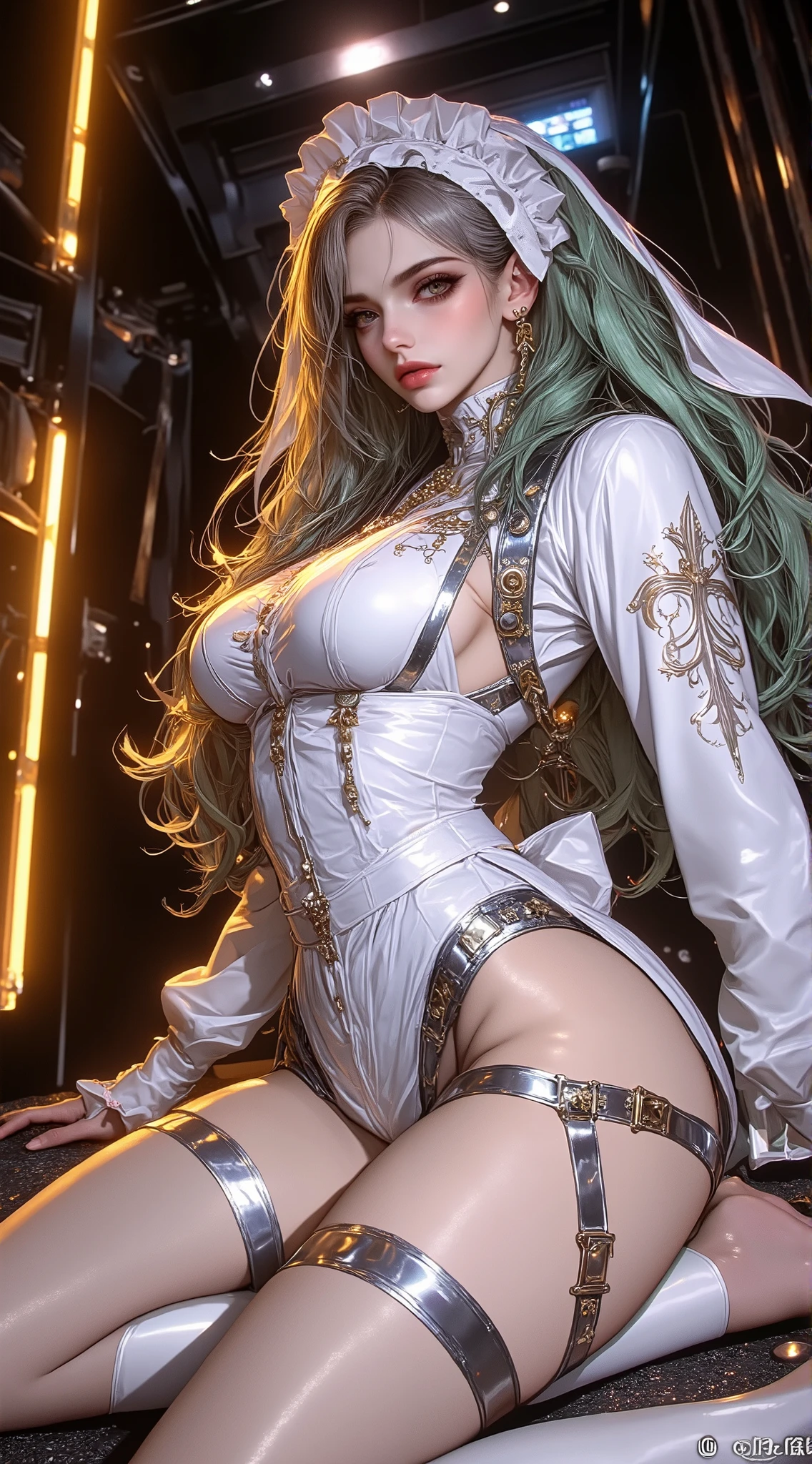 ((((White Wings)))), ((((Angel wearing pure white maid clothes)))), ((((Shiny silver accessories)))), ((((In the storm where thunder shines)))), ((((wet and glowing skin)))), (((Green Hair))), ( backlit), ((Super wet skin)), ((Fluorescent color)), (((In-depth images))), brunette girl, big Smile, super beautiful glowing eyes、hanging from the ceiling with his arms tied with a rough rope、sweat、The rope bound her body、wet body、 Legs Hanging from Shackles 、 and a large amount of fluid flows out of your crotch、 One leg is suspended on top with a rough rope 、rope wrapped around body、Tightly bound、My hands are tied、 legs hanging in restraints (8K, live shooting , best image quality, masterpiece: 1.4), Ultra-fine mesh, (Realism, photorealistic: 1.48), masterpiece、Best Quality、Super Detail、8K、Detailed light、 detailed shadows 、Raw、(Detailed skin)、(Realism: 1.2)、18 years old、long hair、lace underwear、In the torrential rain, masterpiece, Best Quality, 超high resolution, (realistic:1.4), Beautiful Face with Every Detail, High Quality Clothing, (masterpiece:1.3), (8k、best quality:1.4), (top quality, high resolution), (one girl on her back:1.3), (alone:1.3), ( Mizuki Yukikaze), (hair bow, Frill collar , Blog, One Piece Tan, sleeves apart , corset before dildos insertion, frills, heart cutout, MICRO PANTY, bridal garter, high heels), ( 完璧なversus称的な顔), Beautiful eyelashes, (nose blush:1.3), (flat chest:1.4), ( beautiful thighs), ((Accurate Arm, sex, Accurate legs)), (perfect anatomy), sunburn, Wheat-colored skin, ( High Detail Skin : 1.2), Video, (Midnight Metropolis , decadent and futuristic urban area ). ( Advanced Future Cars ), (Cyberpunk Background, Blade Runner), volume lighting, bright color, (hair bow, elbow bag, fingerless gloves, ruffle leotard, fur trim, black leotard, Knee-length boots, versus. demon ninja suit , One Piece Tan),