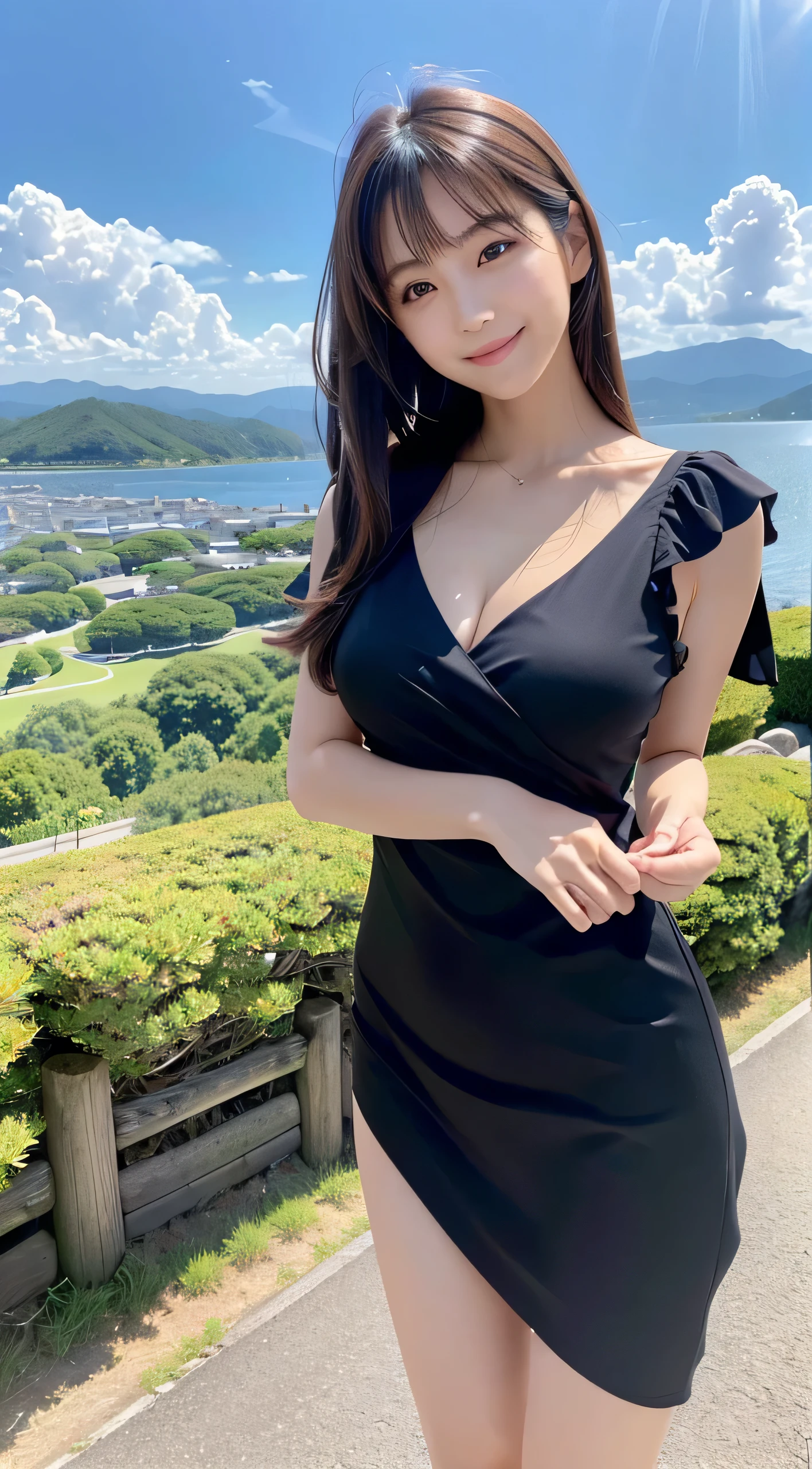 Stand tall, whole body, Completely naked, big bust, athletic figure, Long black hair runs down her shoulders, Deep green eyes shining under bangs, big breasts, 突き出した乳首
very detailed美しい目, Beautiful clean hand nails, Extreme detailed sexy eyes, A big smile, smiley eyes, Very happy expression,
Realistic and perfect detail complexion texture, Flossy skin color, sunset, golden hour,
Dynamic ultra-wide view, multi colored, Polaroid Photorealistic, Great visual composition, highest quality, very detailed, very detailed, extremely High resolution, 極めてHigh resolution, High resolution, High resolution,
RAW photo, 50mm lens, f1.2, sharp focus, degrees of freedom,