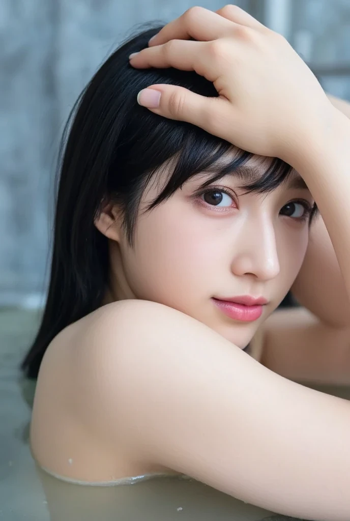 random pose, mix 4, (8K, Raw photo, highest quality, masterpiece: 1.45), (realistic, photorealistic: 1.37), one girl, cute, professional lighting, photon mapping, Physically based rendering, gradient black hair, short curly hair, good looking, girl, Silk nightgown, highest qualityの写真, High resolution, 1080p, (clean face), (Detailed facial description), (Detailed hand explanation), (masterpiece), (Detailed CG), extreme light and shadow, messy hair, master work, Rich details, (detailed facial features), (highest qualityの写真), (masterpiece), (fine eyes), look in front of you, thin clavicle, on the bed,From above