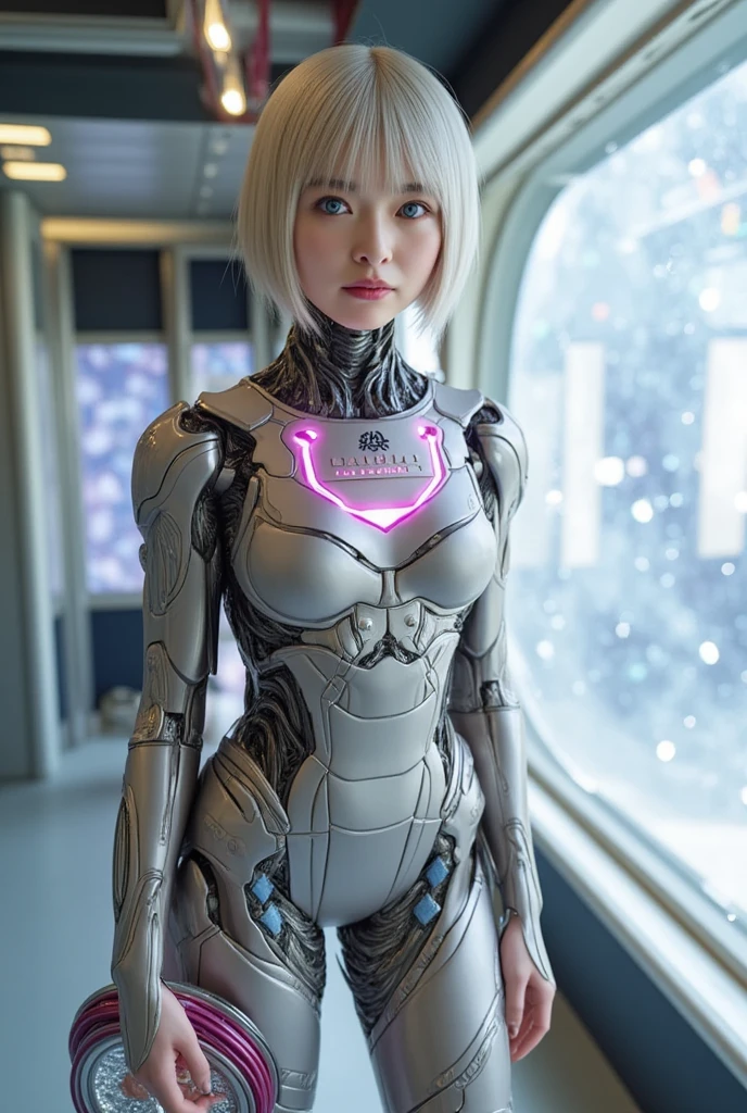 Masterpiece,NSFW1.1,((Whole body:1.1))))), (Realistic),Photos, Best Quality, 1 female,((Tall:1.1))),Ear fold,(((Rei Ayanami, Plug Suit 00:1.1))),((Red Eyes,Beautiful Face, Beautiful Eyes:1.1)))), (((Cute Face)), Wet Eyes, Face,Detail Face, Detail Lips, Detail Eyes, (Thin and Sharp Pale Eyebrows :1.1 long eyelashes), double eyelids, (seductive smile), (gentle expression, fleeting expression))),(turning sexy pose), sexy buttocks, (pearl rubber suit with strong metallic luster and smooth surface), ((sexy tight metallic shiny latex suit)))), (two thick black lines from thighs to buttocks: 1.1))), ( Movie lighting: 1.1),From below, (upright), (camelt), (sleek body line)), pale short hair, (pale thin eyebrows)), beautiful hair, (big round sexy breasts: 1.5), small logo pattern on the chest 00:1.1,mech suit, sexy thin long waist, white skin, (advanced cyberpunk research facility in the background)),(Spectacular midnight starry sky in the background : 1.5, a magnificent large full moon in the background, a spaceship in the background)))), (Face and eye details: 1.1), loneliness, blushing, (shy sexy pose)), very delicate and beautiful girl, standing, ((sexy pose with both hands on it)),(Sexy pose with closed legs)),(To8 contrast style), small egg-shaped psychosensory device on both sides of the head